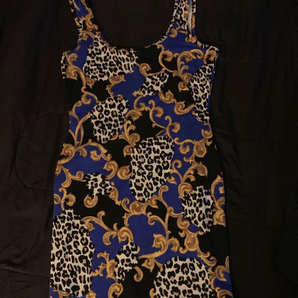 Cheetah/RoyalBlue/Gold print dress